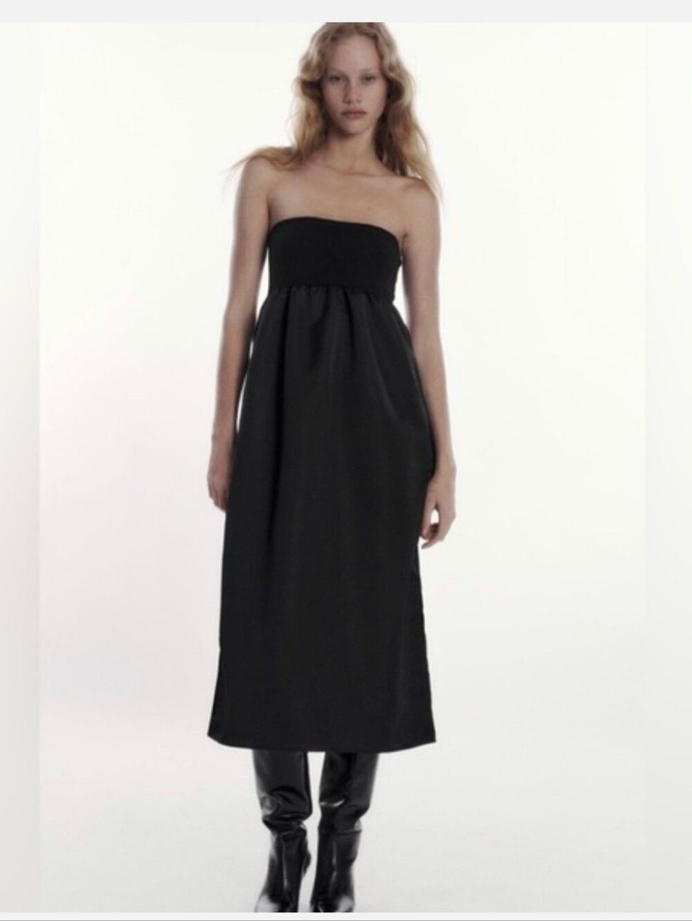 Zara Black Mixed Straight Strapless Dress